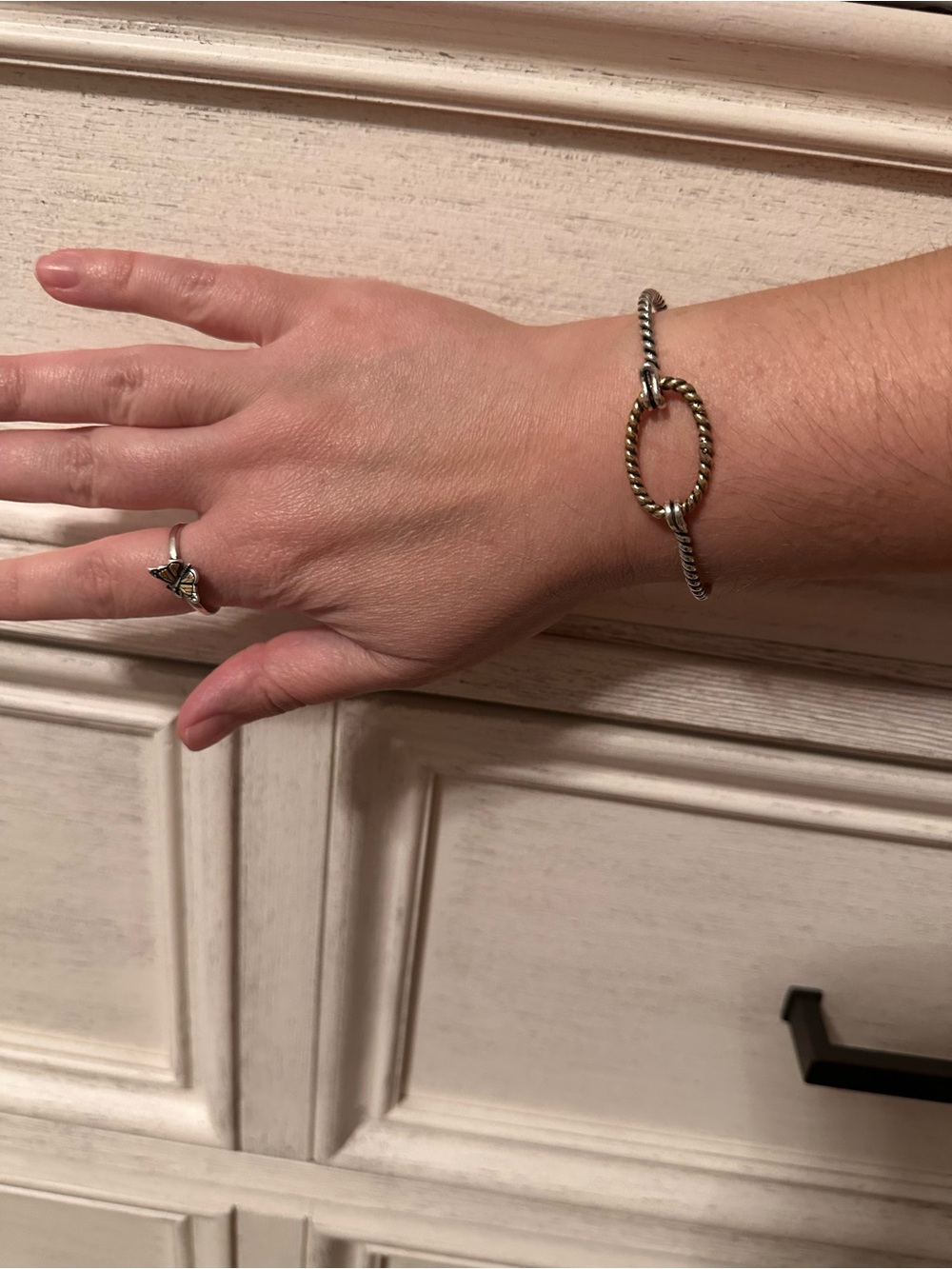 James Avery RETIRED Two-Tone Twisted Rope Charm Holder Bangle - Silver & Bronze - Picture 3 of 4